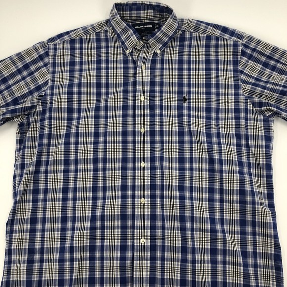 Ralph Lauren Golf Button Front Shirt Blake Large Blue White Plaid Short Sleeves - Picture 2 of 11